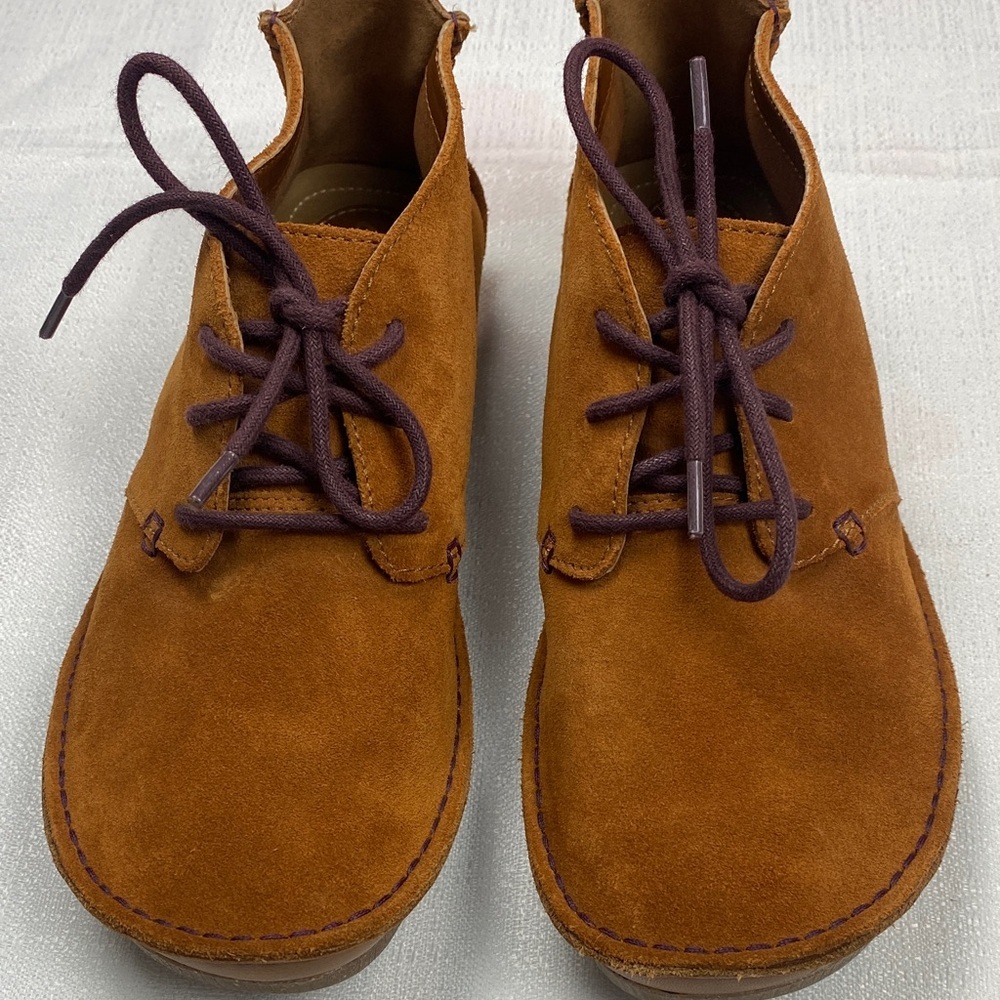 Clarks Brown Suede Ankle Boots with Purple Laces Size 8.5 - Picture 3 of 16